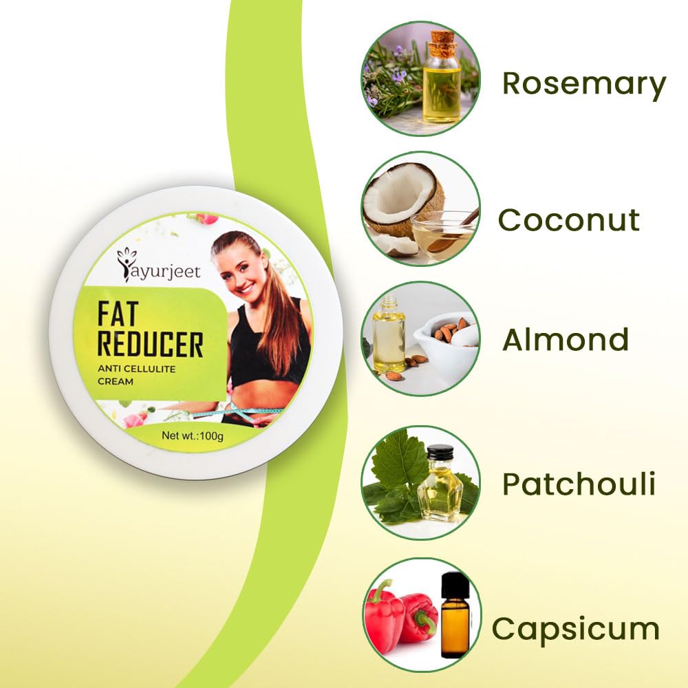 Ayurjeet Fat Reducer Cream | Natural Herbal Extracts & Essential Oils | Lightweight Body Care Cream for Smooth & Firm Skin | 100g | For Men & Women
